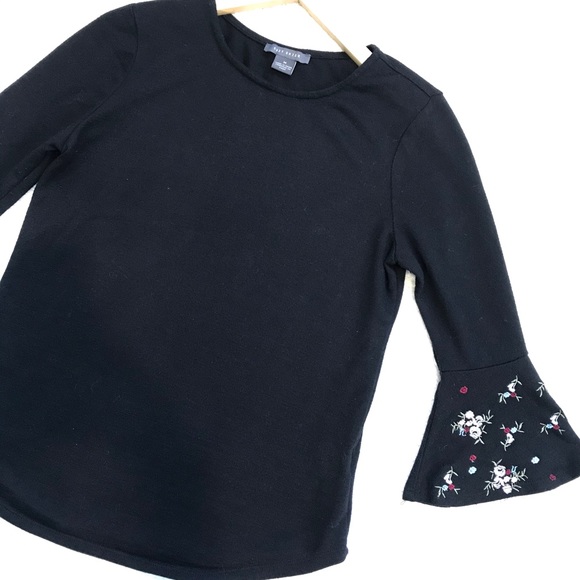 Reitmans Bell Flower Embroidered 3/4 Sleeves Black Top Women Size M - Picture 1 of 10
